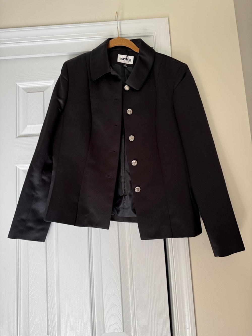Kasper Black Satin Button-Front Women's Jacket size 12
